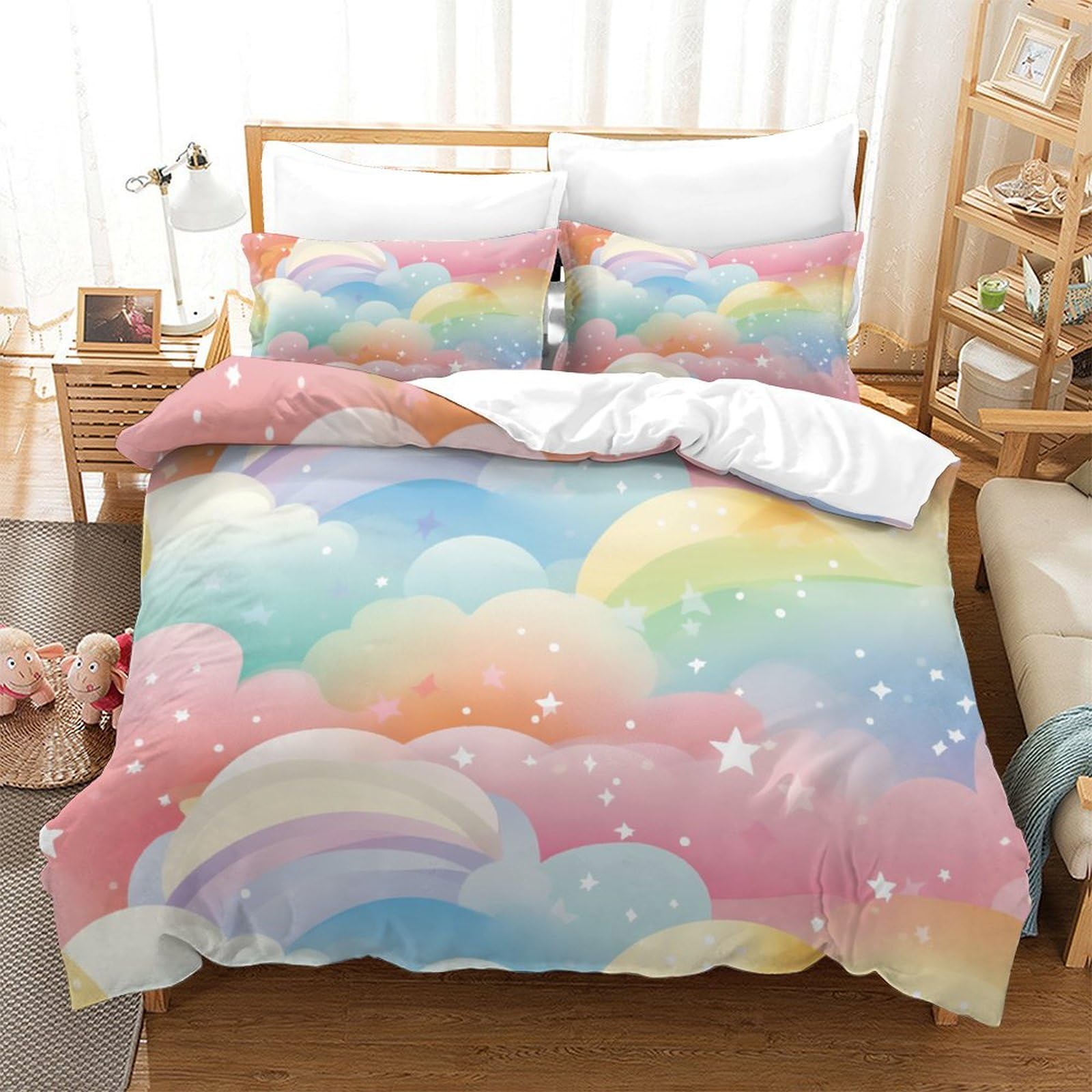 FZALUECVA Rainbow 3D Printed Duvet Cover Set with Hidden Zipper Bedding Microfiber Comforter Cover with Pillowcase for Kids Boys Adult Easy Care Super King（260x220cm）