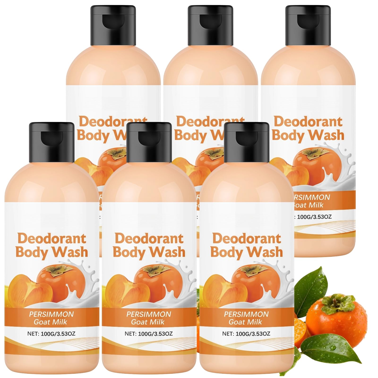 Deodorizing Persimmon Body Wash for Old People Smell - Deep Cleansing Body Deodorizing Wash for Women & Men, Natural Body Odor Eliminator, Gentle Cleansing Shower Gel for Sensitive Skin (6 pezzi) | Gel doccia purificante e deodorante per anziani, elimina