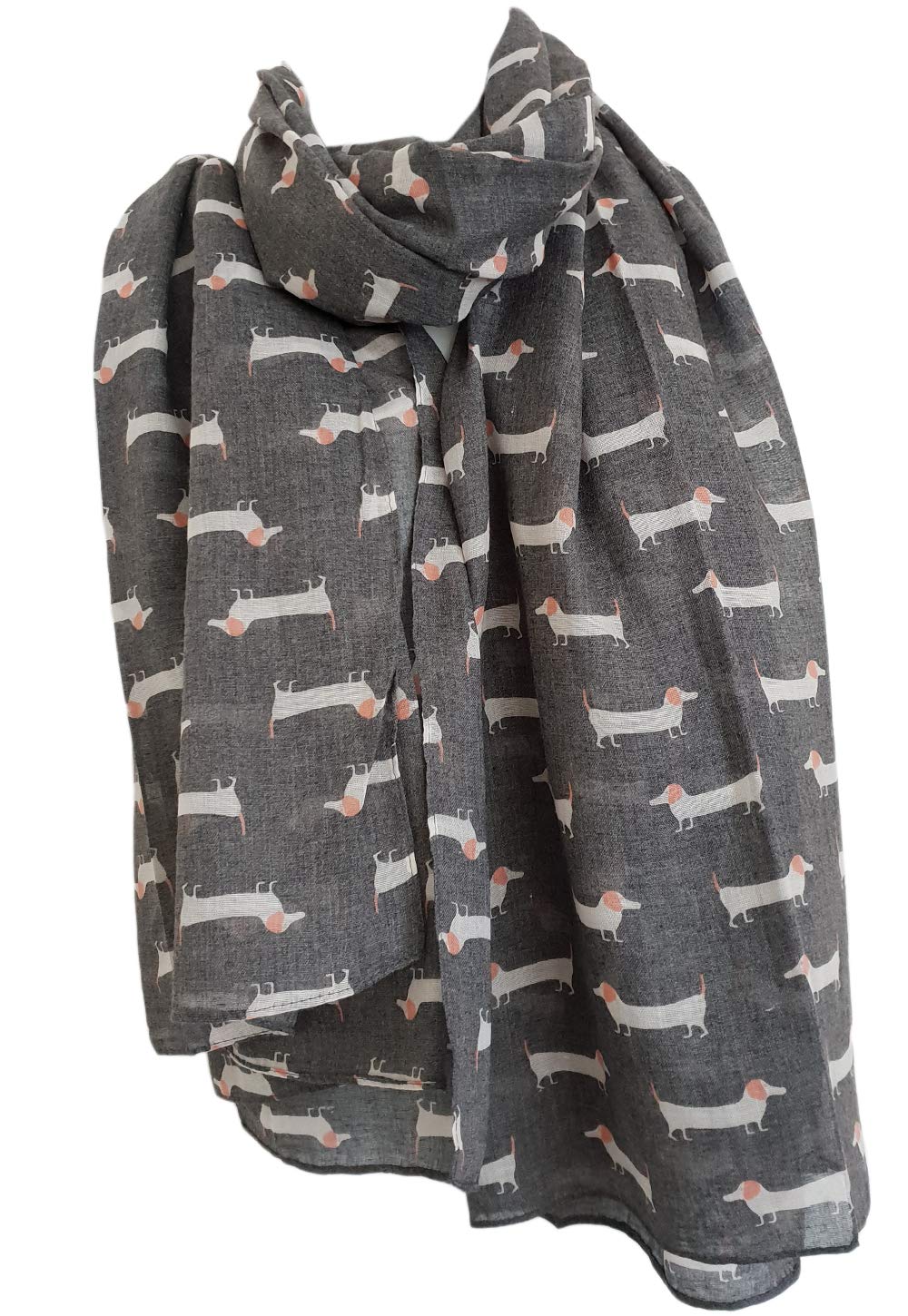 Glamlondon Women's Grey Dark Cute Dogs Scarf Fashion Animal Print Dachshund Sausage Dog Doxie Shawl Soft Wrap (Grey Dark)