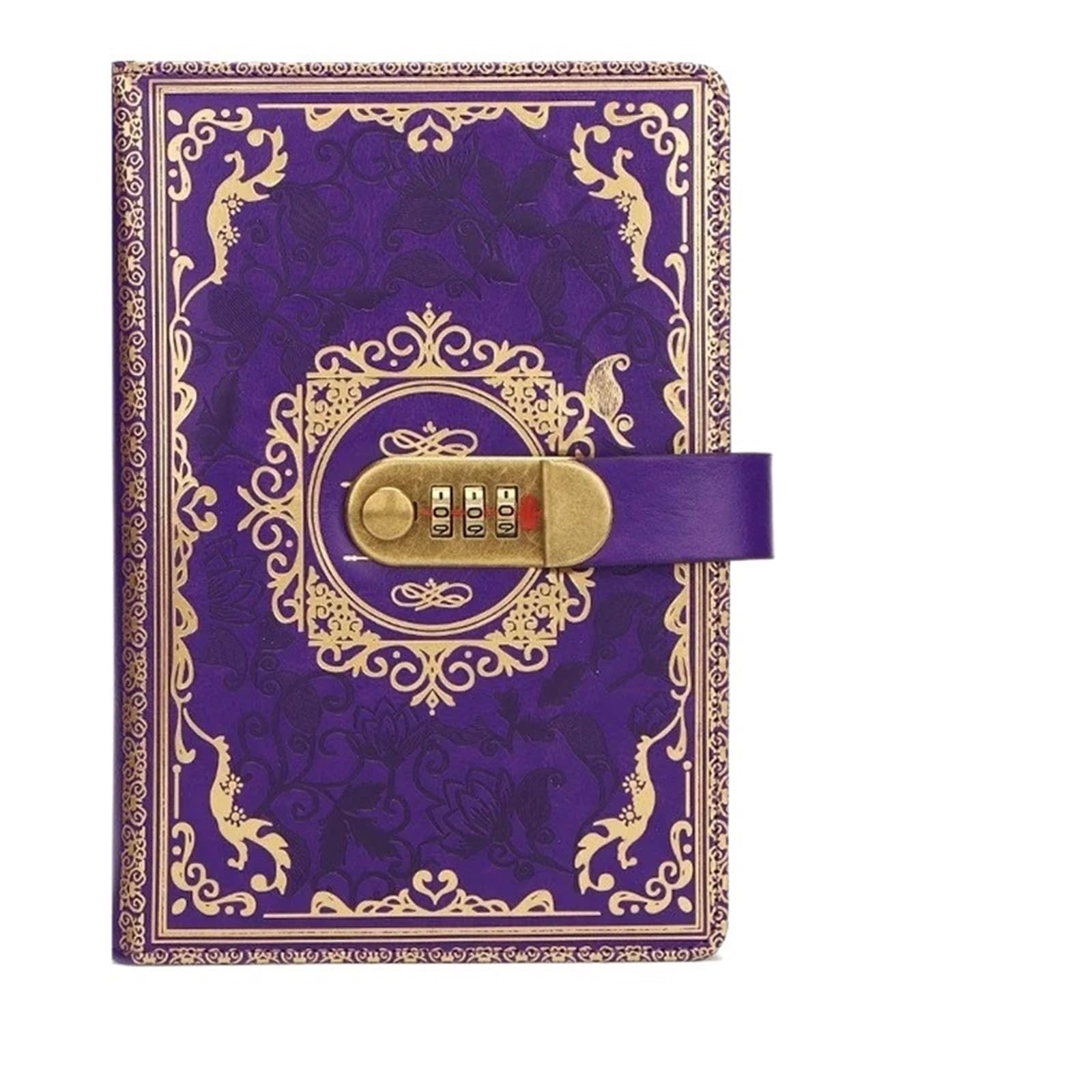 Digitales Retro-Passwort-Notizbuch, Tagebuch mit Schloss, A5, Tagebuch, perfekt for Männer und Frauen, PU-Leder, Zahlenschloss, Privatsphäre(A5-Purple)