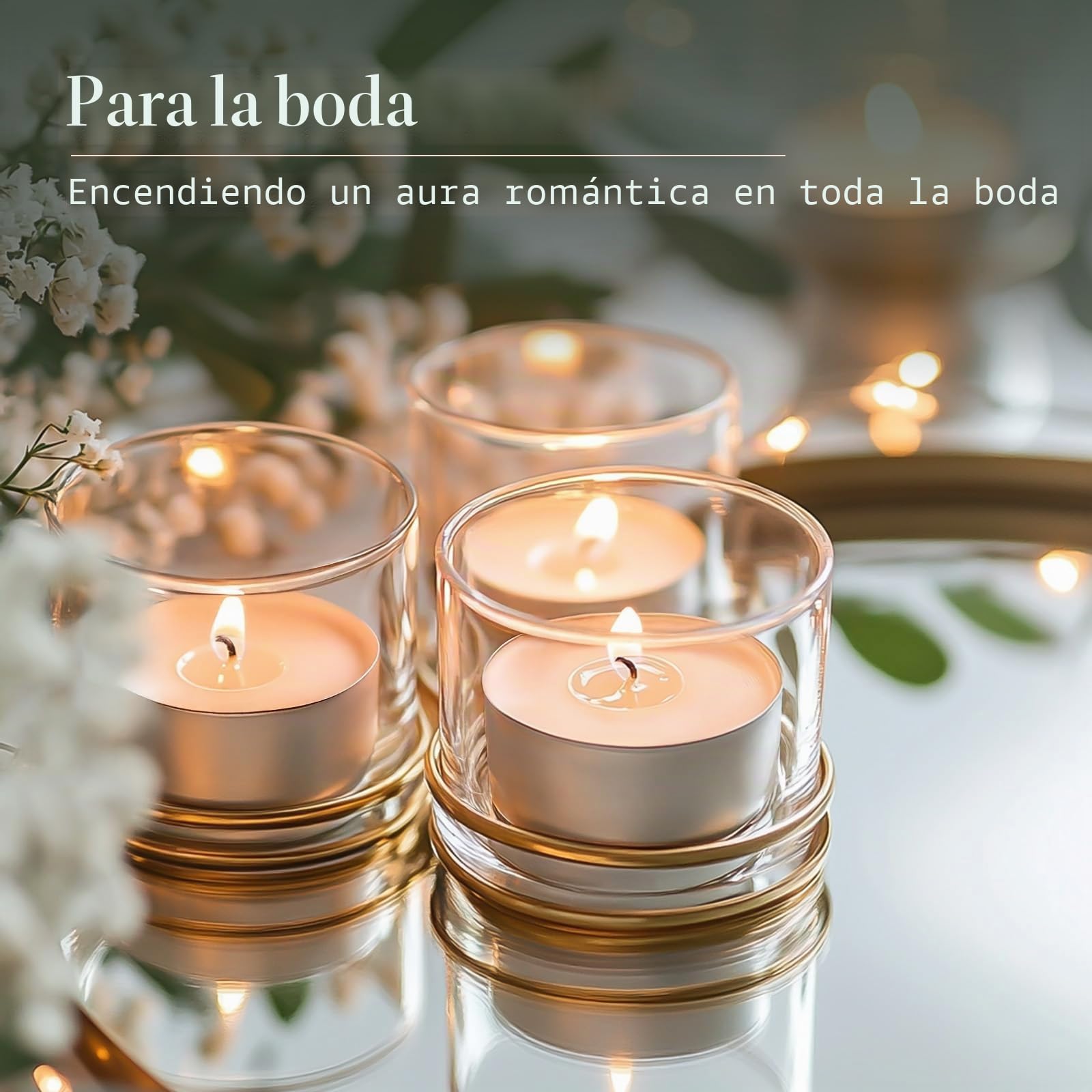 Ashlux Velas Tealight de Cera de Palma, 50 Unidades Blancas, 8-9h de Larga Duración, Sin Humo y Sin Olor, Con Portavasos de Aluminio, Sin Parafina para Boda, Fiesta y Decoración del Hogar