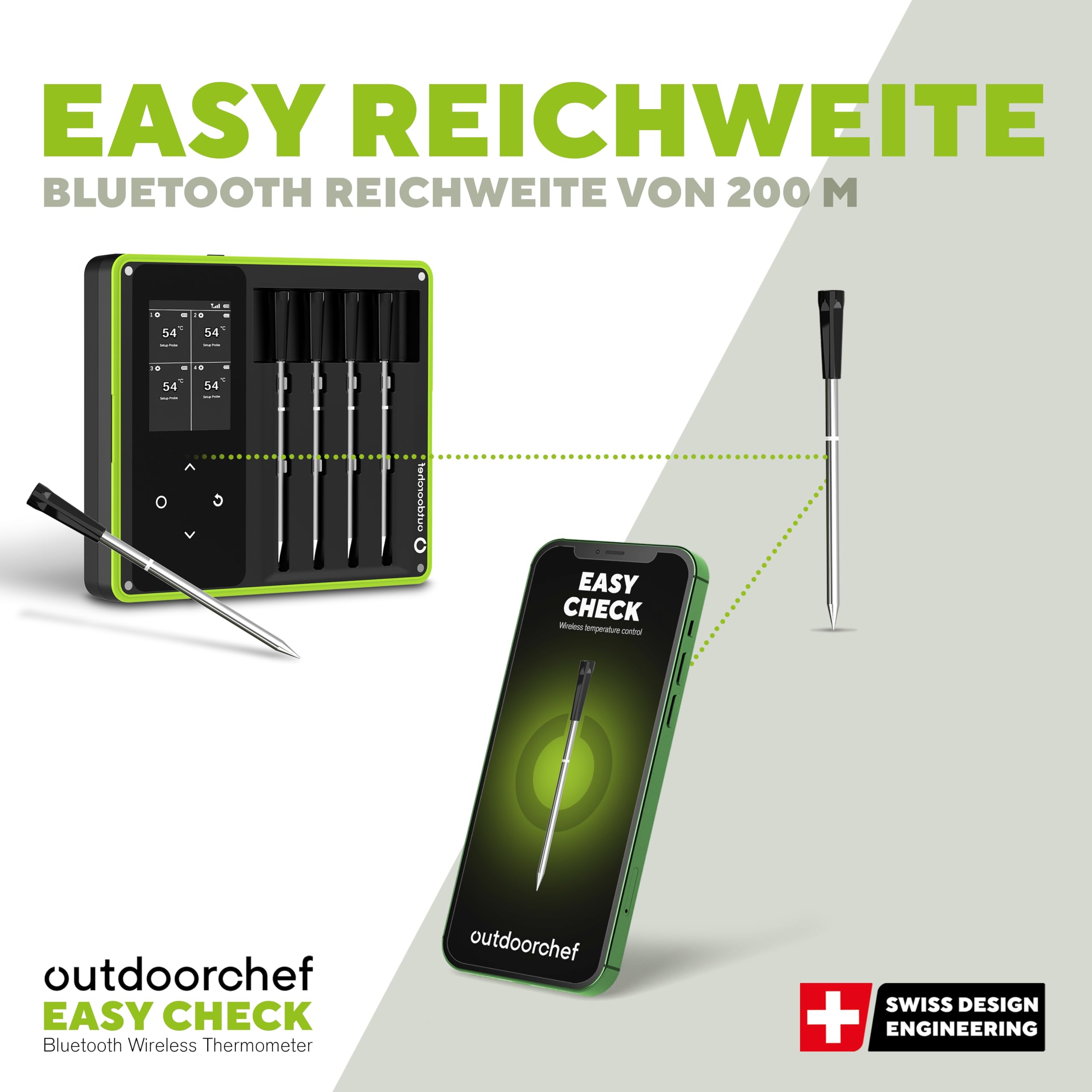Outdoorchef Easy Check Thermometer Quadro - Thermomètre de cuisson sans fil Bluetooth