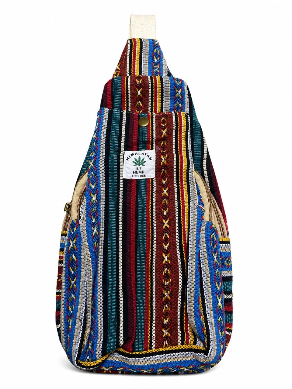 Himalayan Hemp Crossbody Sling Bag | Handmade Boho Shoulder Chest Bag | Adjustable Strap | Lightweight Travel Daypack | Unisex Casual Crossbody Backpack | Multicolor-image-22