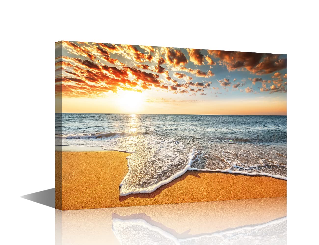 TISHIRON Wall Art Sandy Beach Sunrise Pictures Painting on Canvas Wall Art Modern Framed Seaside Canvas Prints Ready To Hang(24X16in) — view 49