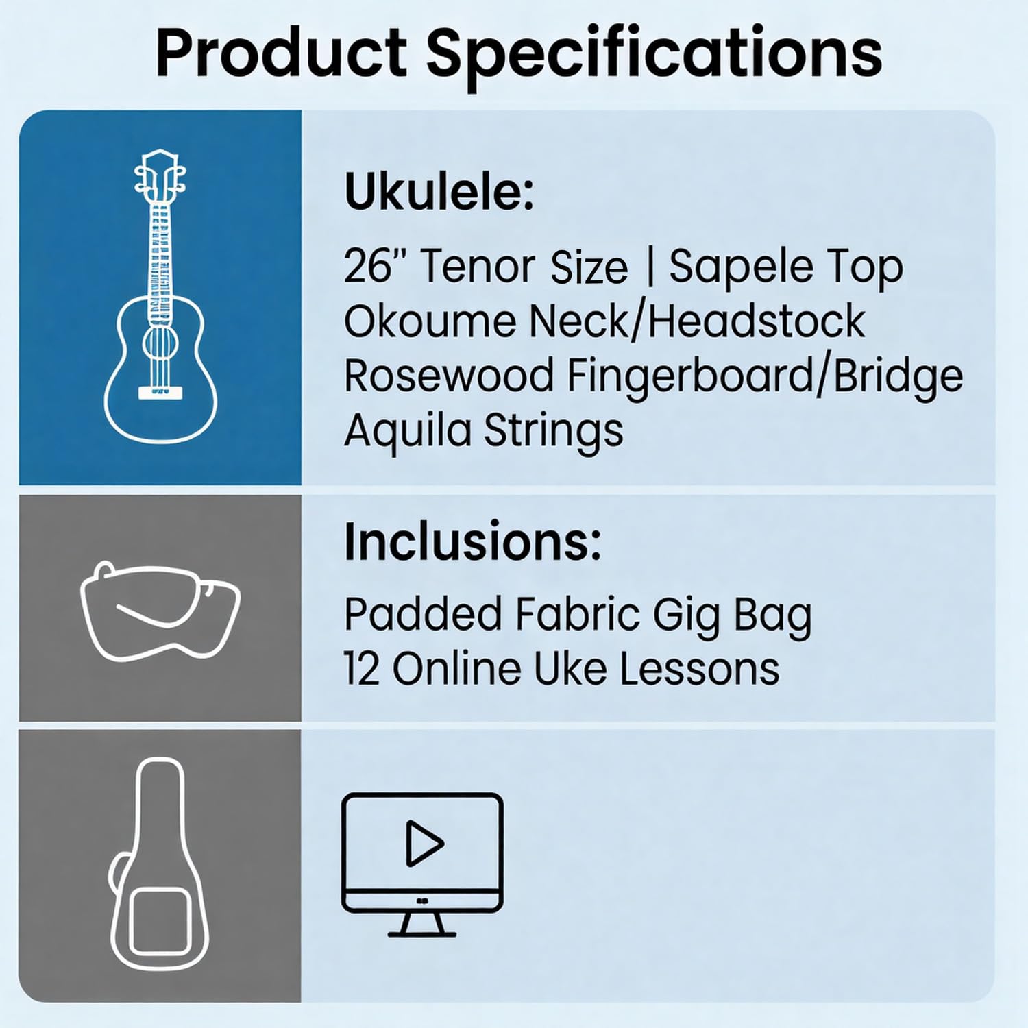 Tenor Ukulele Ranch 66 cm profesjonalny drewniany instrument ukelele z darmowymi lekcjami online i torbą koncertową, mała gitara hawajska, gwiaździsty niebieski