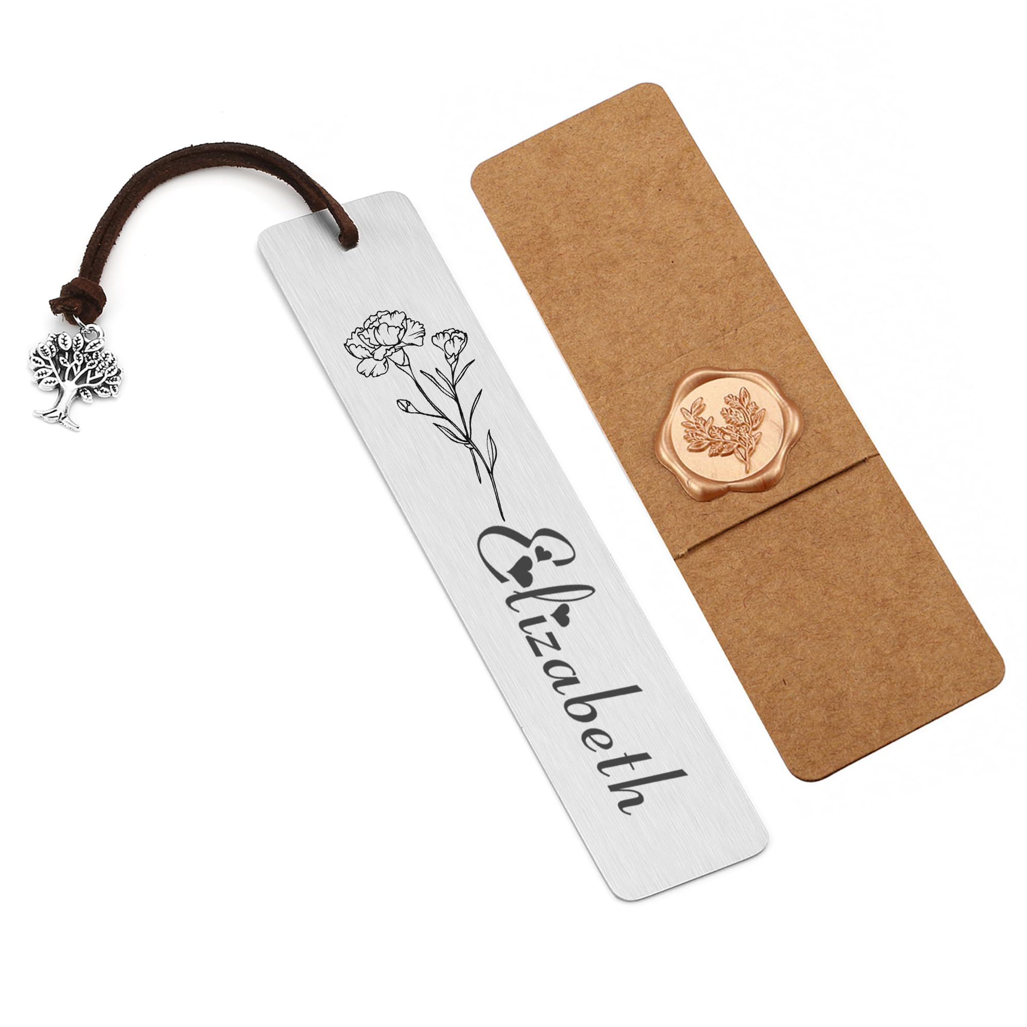 AllerPierce Bookmark for Women Personalised Custom Birth Flower Name Bookmark with Text Personalised Metal Book Mark Gifts for Women Men Teacher Students Readers Book Lover Christmas Birthday