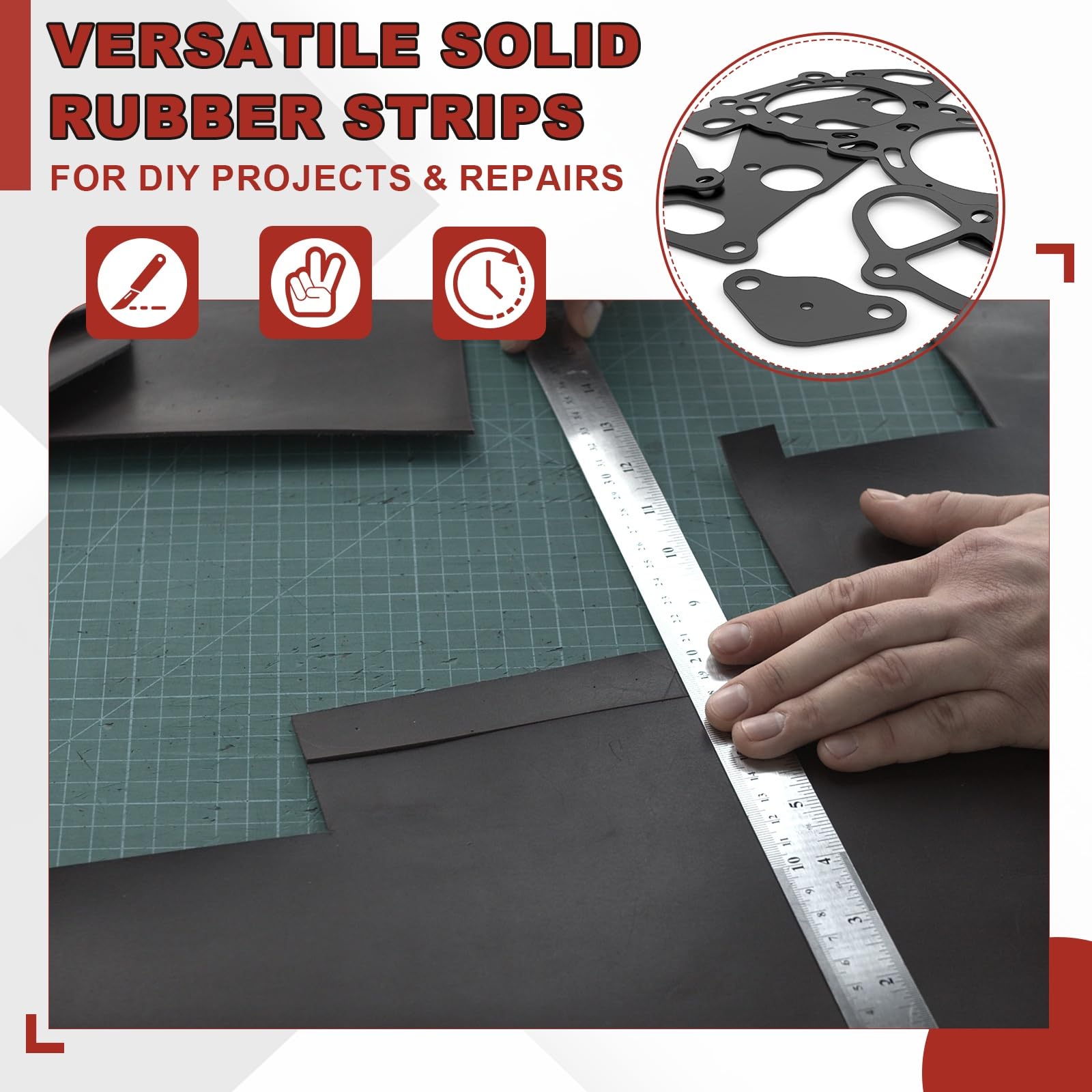 PATIKIL Bande En Caoutchouc Néoprène 30cm De Large x 5mm D'Épaisseur x 60cm De Long, Rouleau De Caoutchouc Solide Matériau D'Isolation Pour Joint Bricolage, Doublure, Rembourrage, Tapis