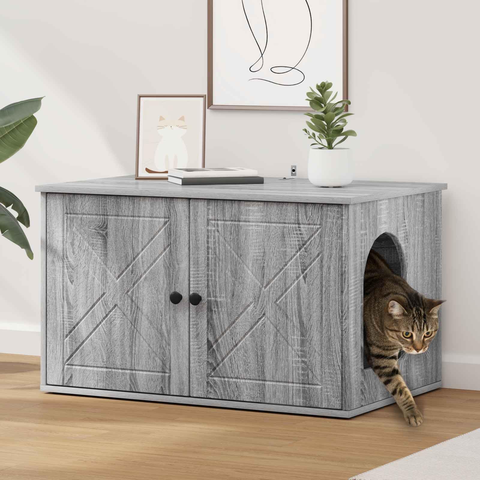 Niche abri boîte de protection pour chats bois d'ingénierie gris