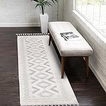 carpet city Rug Runner Hallway Boho Style Cream, Grey, Blue 80 x 300 cm Border Look Relief-Look, 3D-Effect, Cut & Loop Sisal, Modern Fringe Rugs, Bedroom