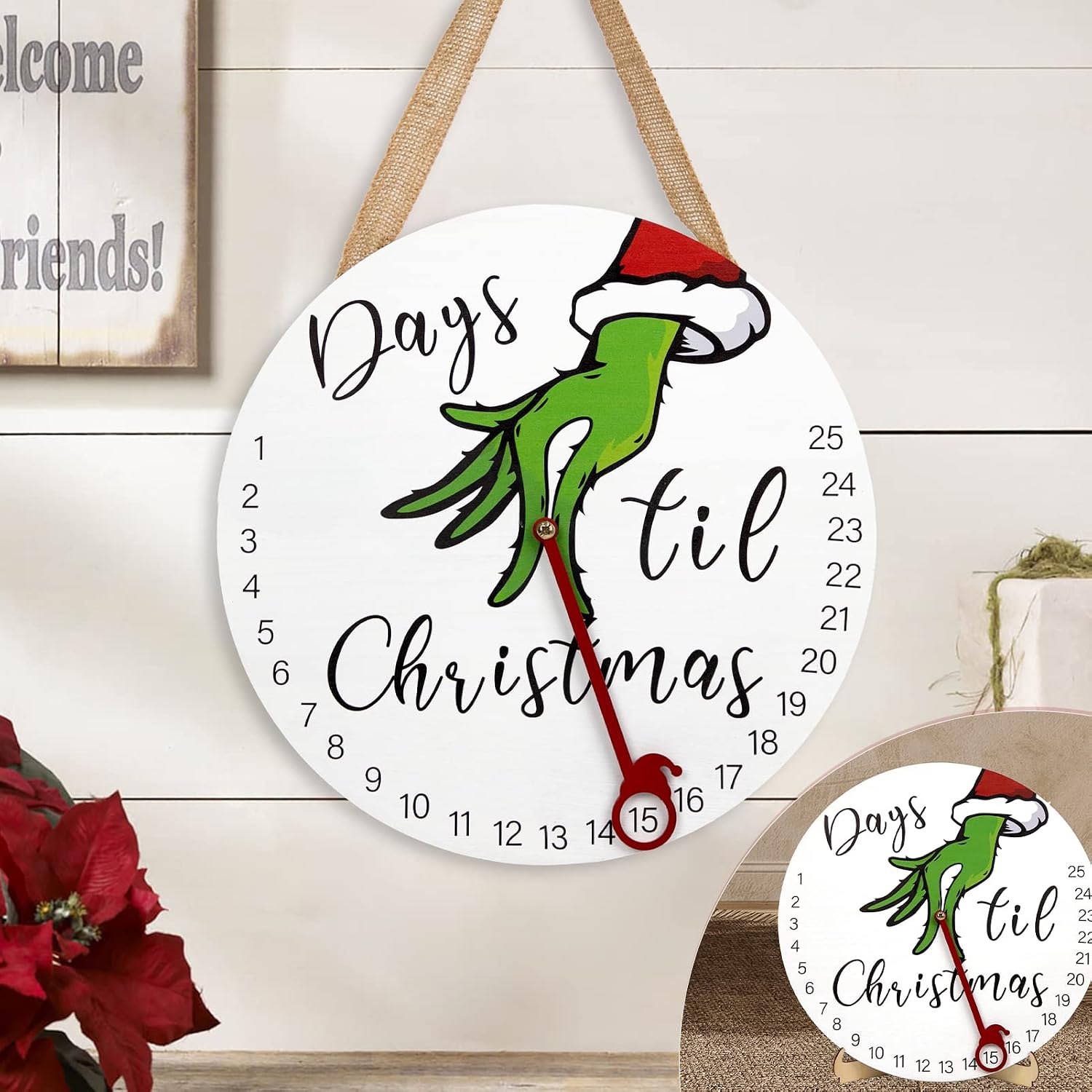 DAZONGE Christmas Decorations Welcome Sign | 2023 Christmas Countdown Advent Calendar for All Ages | 12'' Wooden Christmas Wreath with Easel for Door Wall Mantel Decor | Christmas Decor