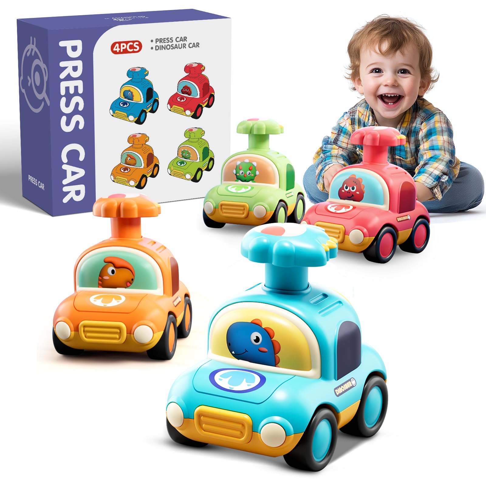 4er-Set Press-and-Go Spielzeugautos – Mit Dino-Design, Für Kinder Ab 1 Jahr