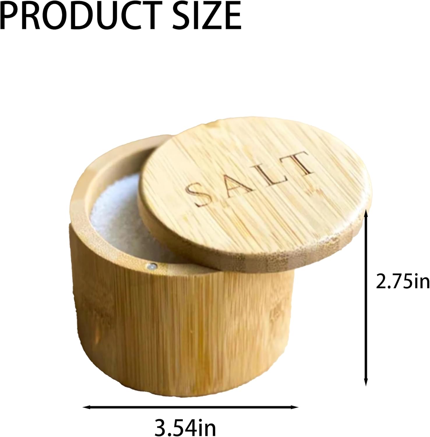 Wooden & Bamboo Salt Box with Spoon for Kitchen Salt Well, Wooden Salt Container, Bamboo Salt Container with Magnetic Swivel Lid for Seasoning Storage