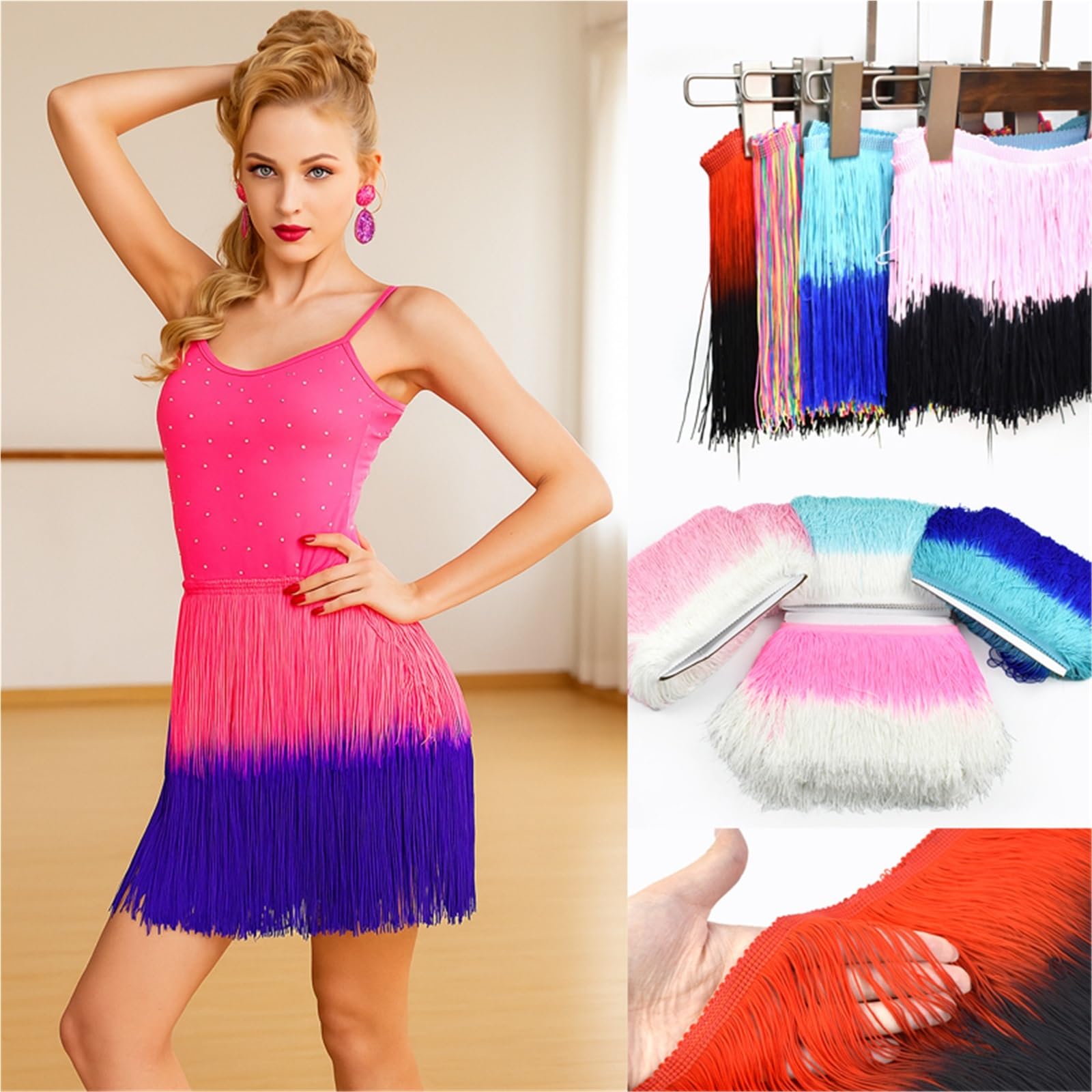 Szeroka koronka z frędzlami, Multicolor Tassel Fringe Trim 20cm 2m/5m(Color 14,20cm-5Meters)