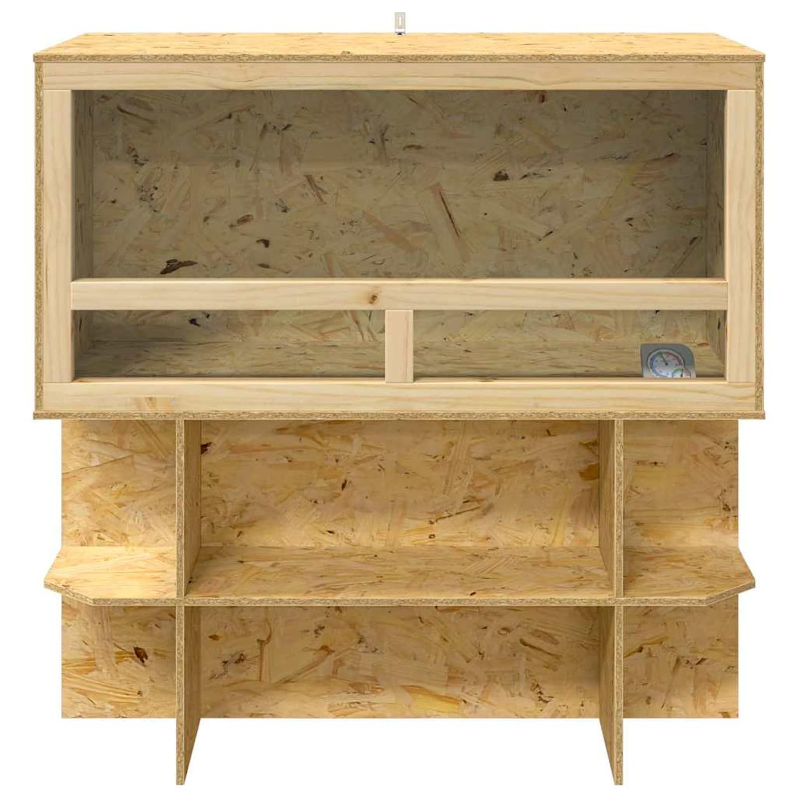 Terrario OSB Rustico per Rettili Roditori 100x50x100 cm Vetro Porta Scorrevole Scaffali Flottanti con Termometro e Base