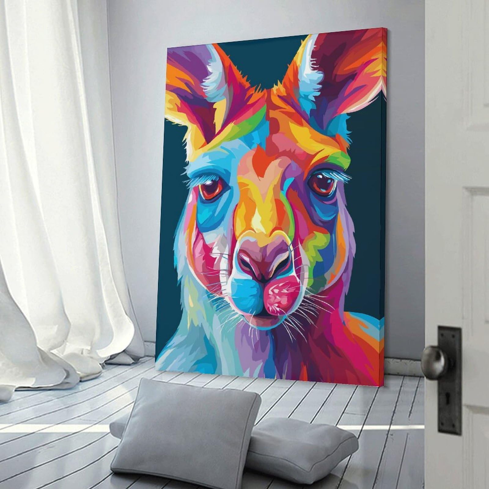 Junmoney Wall Decor Canvas Print Colorful Kangaroo Portrait, 24x36inch(60x90cm), for Home Lounge, Bedroom Or Reading Nook, Canvas Styling for A Polished Room Look