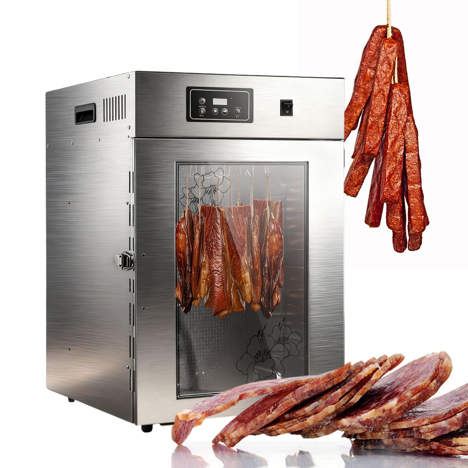 SENJINGHUA Commercial Food Dehydrator Machine - 95-194°F Temp Control & 24H Timer, 800W/1000W Stainless Steel Meat Curing Chamber with 14/30 Hooks 1000W