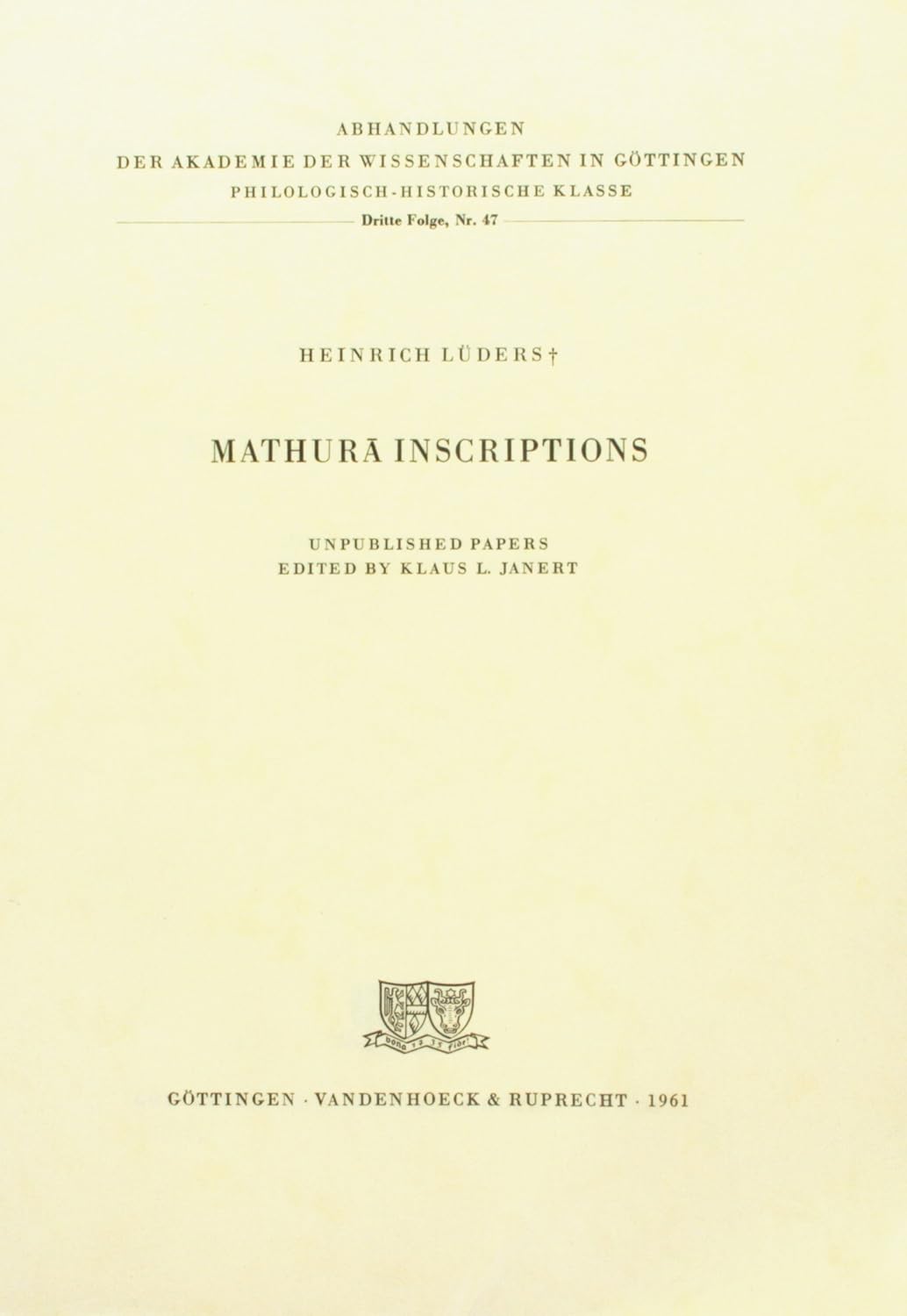 Mathura Inscriptions Amazon.com: Mathura Inscriptions (ABHANDL.D.AKAD.DER WISSENSCH. PHIL ...