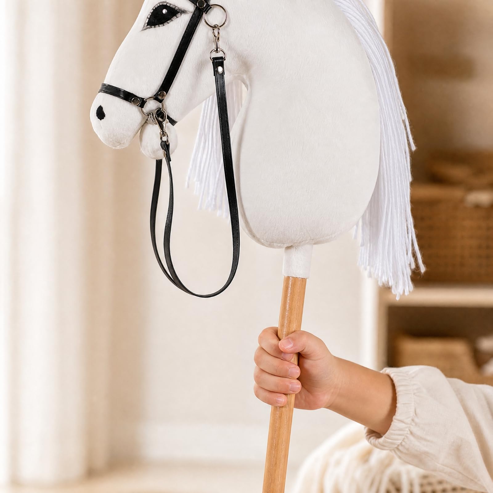 a Bastone con Manico in Legno Adatto Ai Bambini con Bastone in Legno Criniera Folta Hobby Horse per Gioco All'aperto