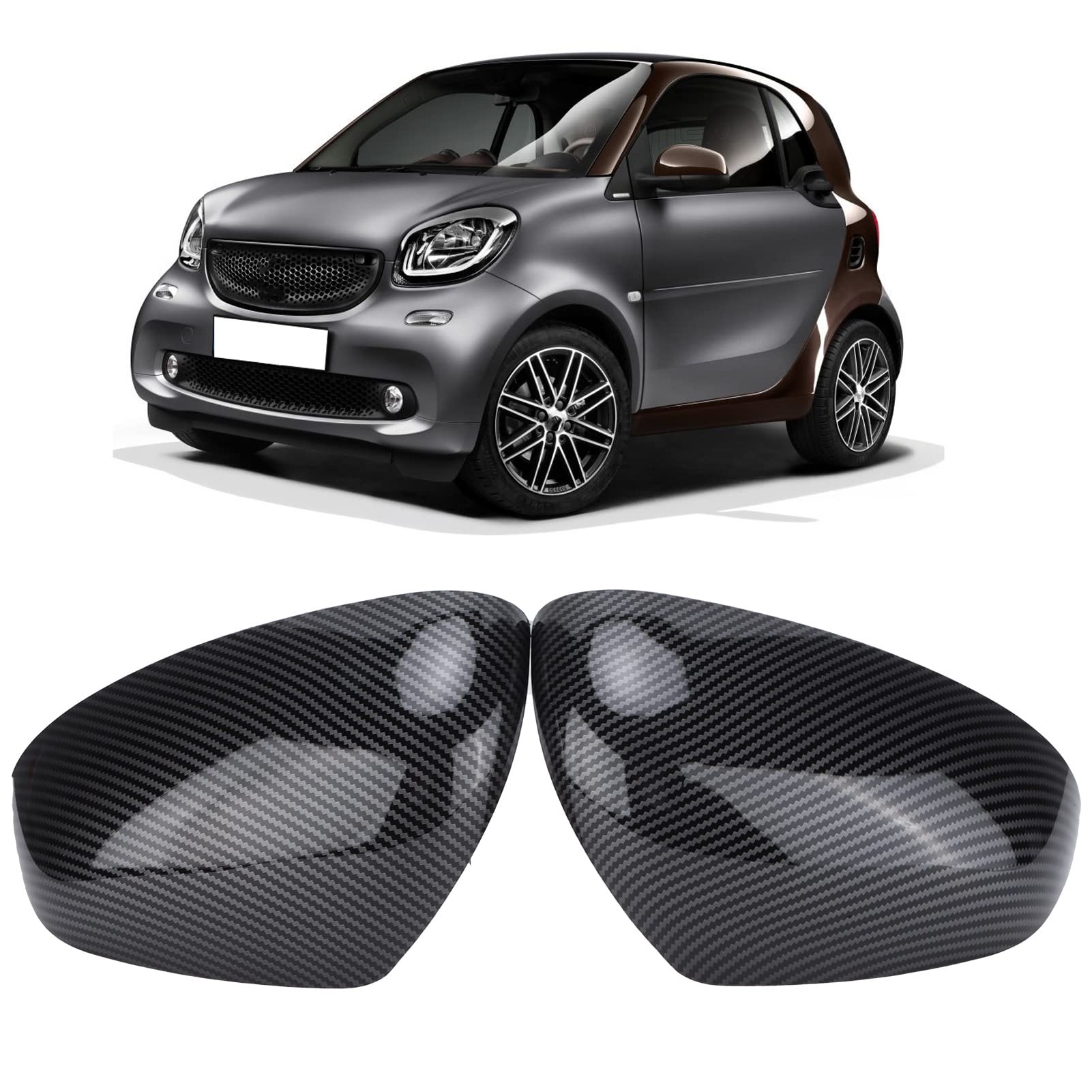 Coppia Specchietti Retrovisori Laterali, Cappucci per Specchietti Retrovisori Attaccati Sull'alloggiamento Protettivo Sostituzione per Smart Fortwo Forfour 453 2015‑2021 (stile
