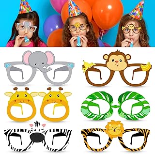 Konsait 24Pcs Safari Jungle Animal Birthday Sunglasses Party Favors, Paper Glasses Animals Photo Booth Props for Kids Forest Costume Accessories Woodland Farmhouse Cospaly Baby Shower Party Supplies