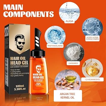 Men Hair Styling Gel with Comb, 2 In 1 Hair Wax Gel With Comb, Long Lasting Fluffy Men Fast Build Hair Salon Styling Gel, Hair Wax Gel Styling Moisturizing Long-lasting