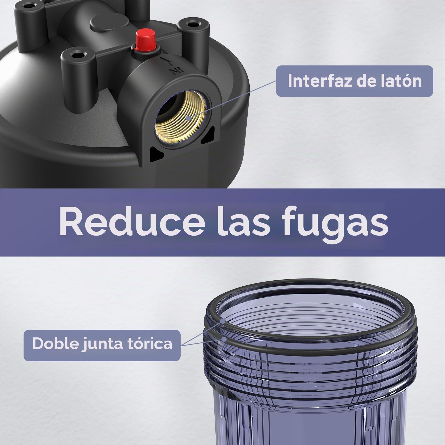 SimPure DB10C-2 Filtro de Agua Doble de 10"x4,5", con Cartuchos Filtros de Sedimentos & Carbón Activado, con Soporte de Porta & Llave, Reduce Olores, Cloro y Sabor, Entrada/salida de 1“