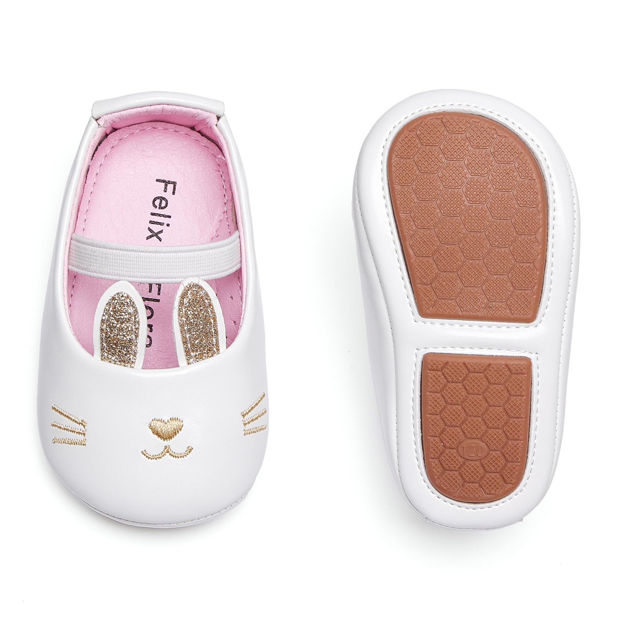 Felix & Flora Soft Sole Gold Baby Shoes - Infant Baby Girls Ballet Flats Moccasinss Rubber Sole Walking Crib Shoes(Gold,18-24 Months Infant)