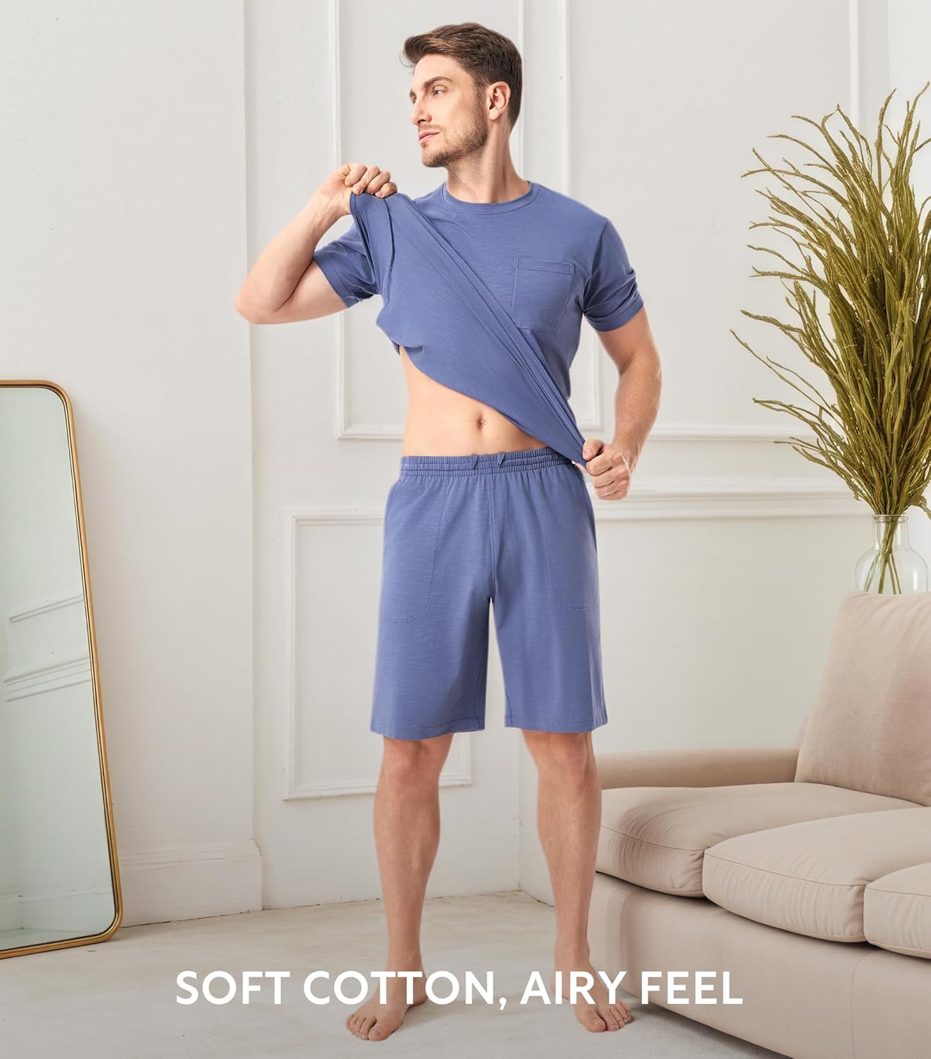 DAVID ARCHY Mens Pajamas Set Short Sleeve Summer Pajamas Soft Cotton Pajamas for Men Lightweight Lounge Set with Pockets - Image 3