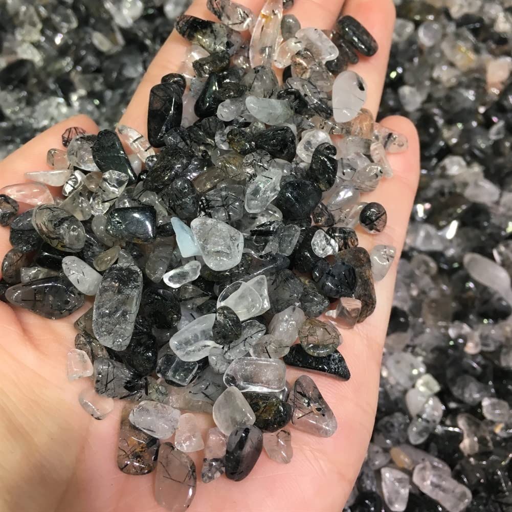 Pietre preziose for la decorazione Quarzo nero naturale Pietra rutilata Tormalina Ghiaia Capelli di cristallo di rocca Campione di quarzo Acquario Decorazione del giardino Cristallo Aura decorazione d