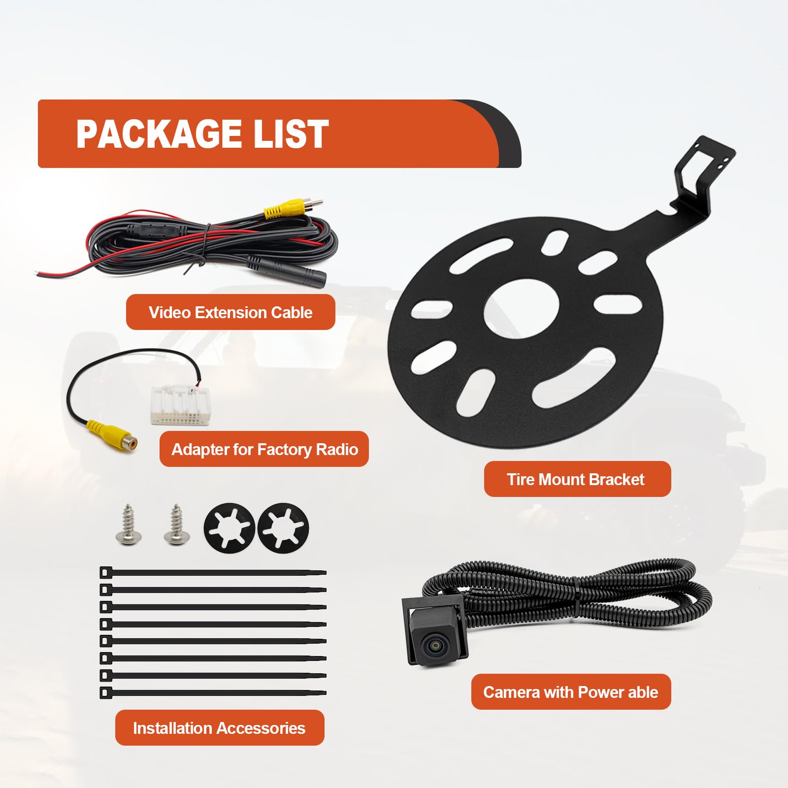 Spare Tire Backup Camera, Car Rear View Back Up Camera for Jeep Wrangler Spare Tire Mount 2007-2018, Waterproof Wide Angle Removable Camera Guidelines with OEM Monitor Adapter