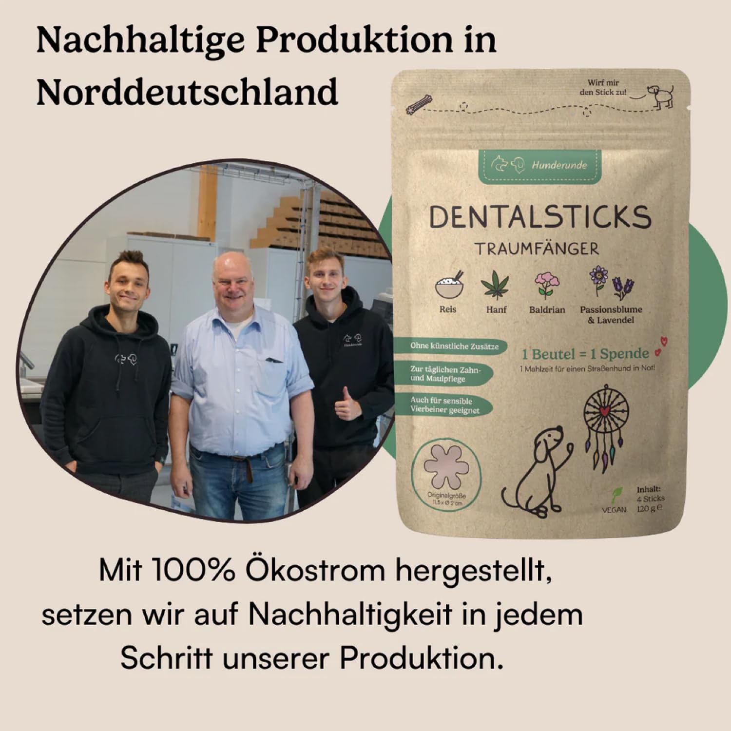Hunderunde – Dental Sticks Traumfänger 63 STK – vegane Zahnpflege & Entspannung für Hunde – mit Baldrian, Lavendel & Passionsblume – getreidefrei & allergikerfreundlich – täglicher Kaustick