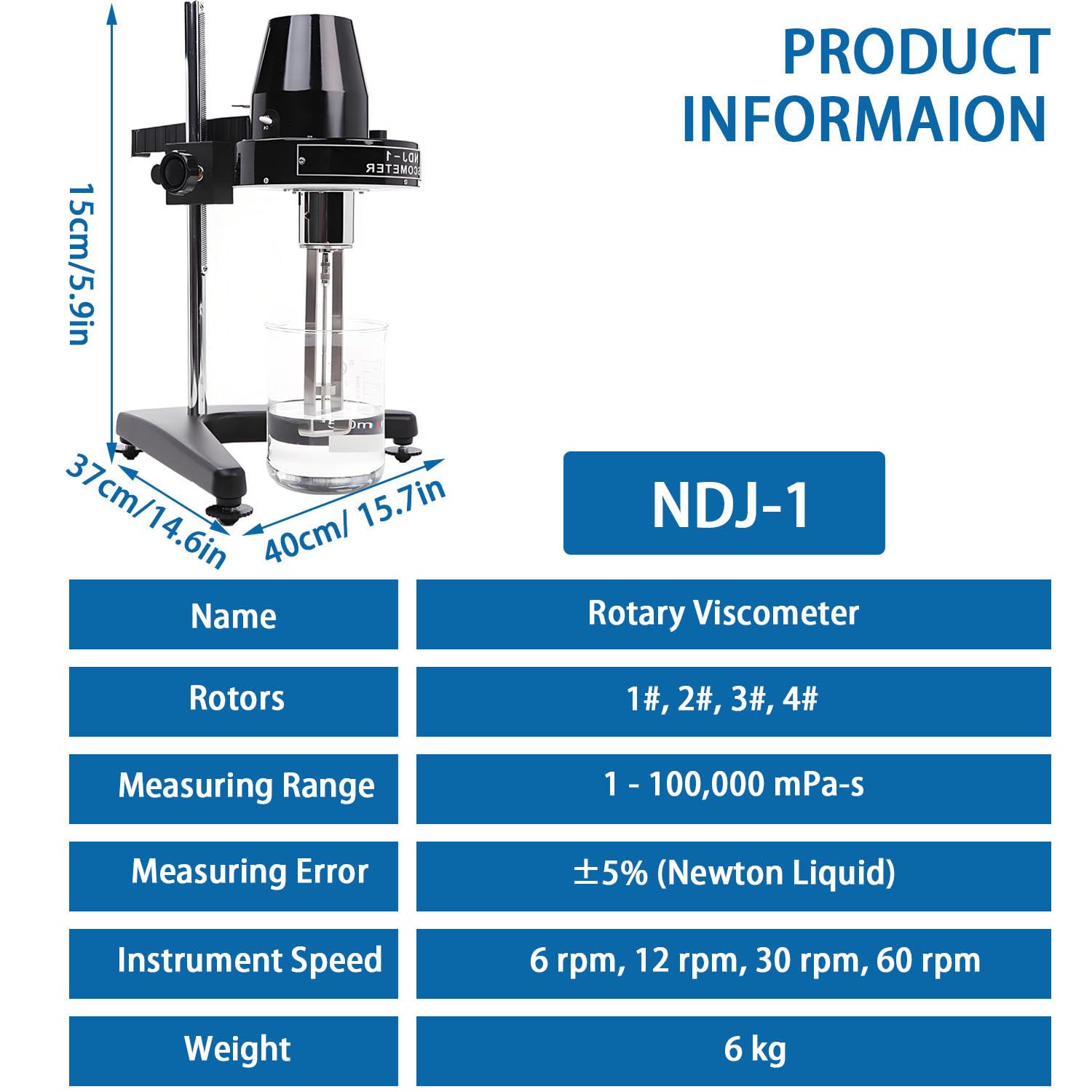 Viscosímetro Digital portátil, medidor de viscosidad rotativo, Rango de medición de 1 a 100.000 mPa·s, Velocidad Ajustable, Error de medición de ±5%, para Pinturas y Adhesivos.