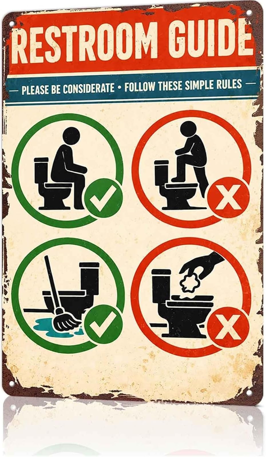 VWWJCCRO Restroom Guide Vintage Aluminum Metal Sign Humorous Bathroom Wall-Art for Cafe Bar Office Plaque 8 X 12 in