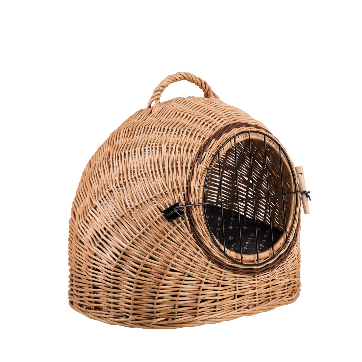 e-wicker24 Transportino Gatto in Vimini Cuccia Gatto Interno Transportino per Gatti con Cuscino Morbido Cesta per Gatto Cesta per Gatti in Vimini Cuccia Igloo Cane (55 x 45 H: 47, naturale_nero)