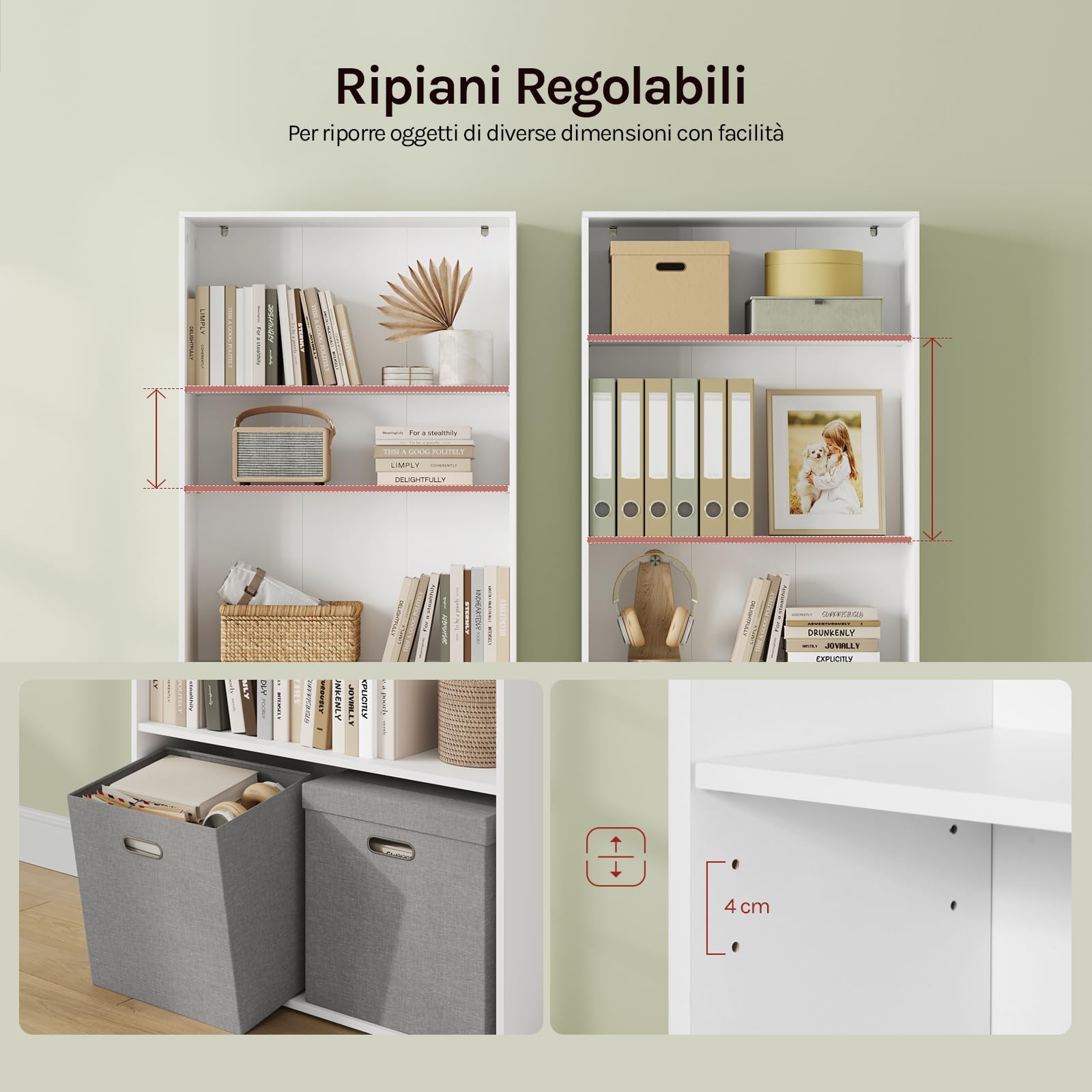 WOLTU Libreria, scaffale con 6 ripiani regolabili, scaffale aperto, divisorio in piedi, per soggiorno, ufficio, camera da letto, 60 x 180 x 23,5 cm, bianco, SK052ws