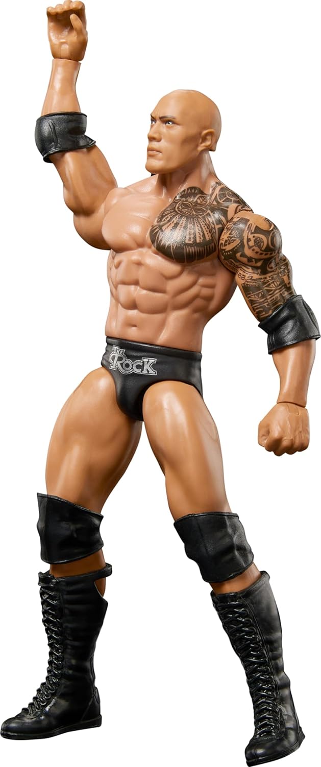 Mattel WWE Basic Action Figure, 6-inch Collectible The Rock with 10 Articulation Points & Life-Like Look