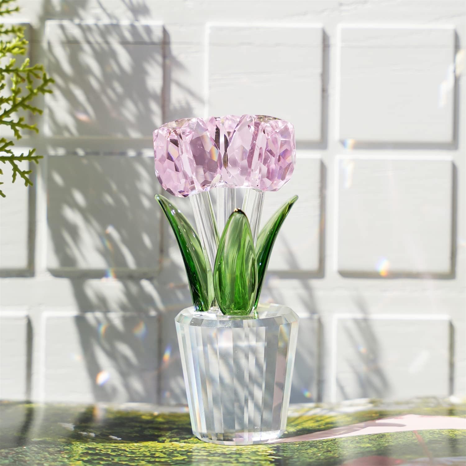 H&D HYALINE & DORA Pink Crystal Tulips Flower Figurines Glass Collectible Ornaments Gift for Mother's Day Valentine's Day Wedding Party Christmas - Image 2