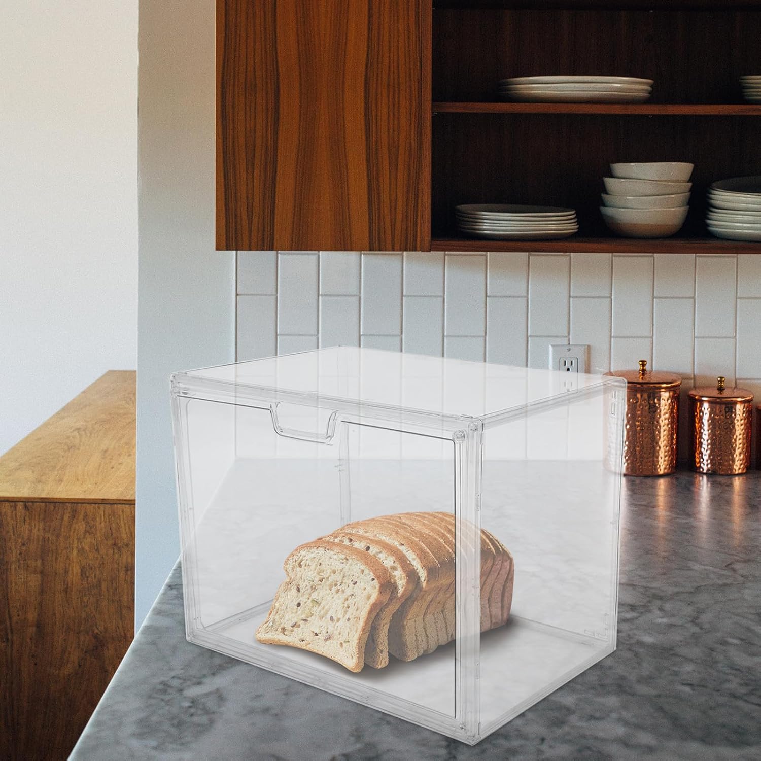 Stackable Bread Box for Kitchen Countertop Bread Storage Organizer with Large Door, Food Storage Container for Home Bakery and Counter Use
