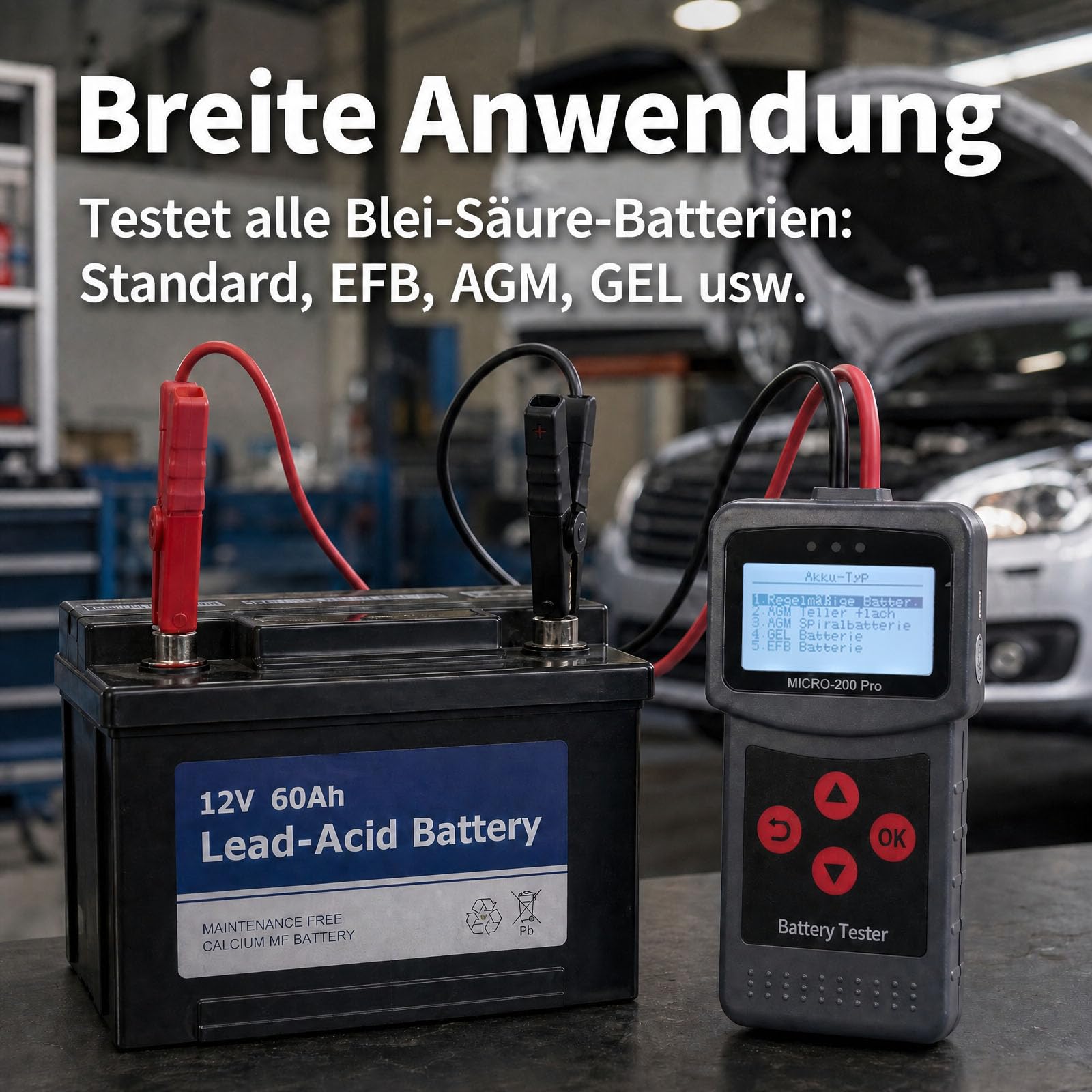 Etrogo Tester akumulatora samochodowego 12 V, 24 V, 40-2000 CCA 3 AH-220 Ah, test rozruchu, dane do druku do samochodu Moto Boot (francuski, angielski, niemiecki, hiszpański)