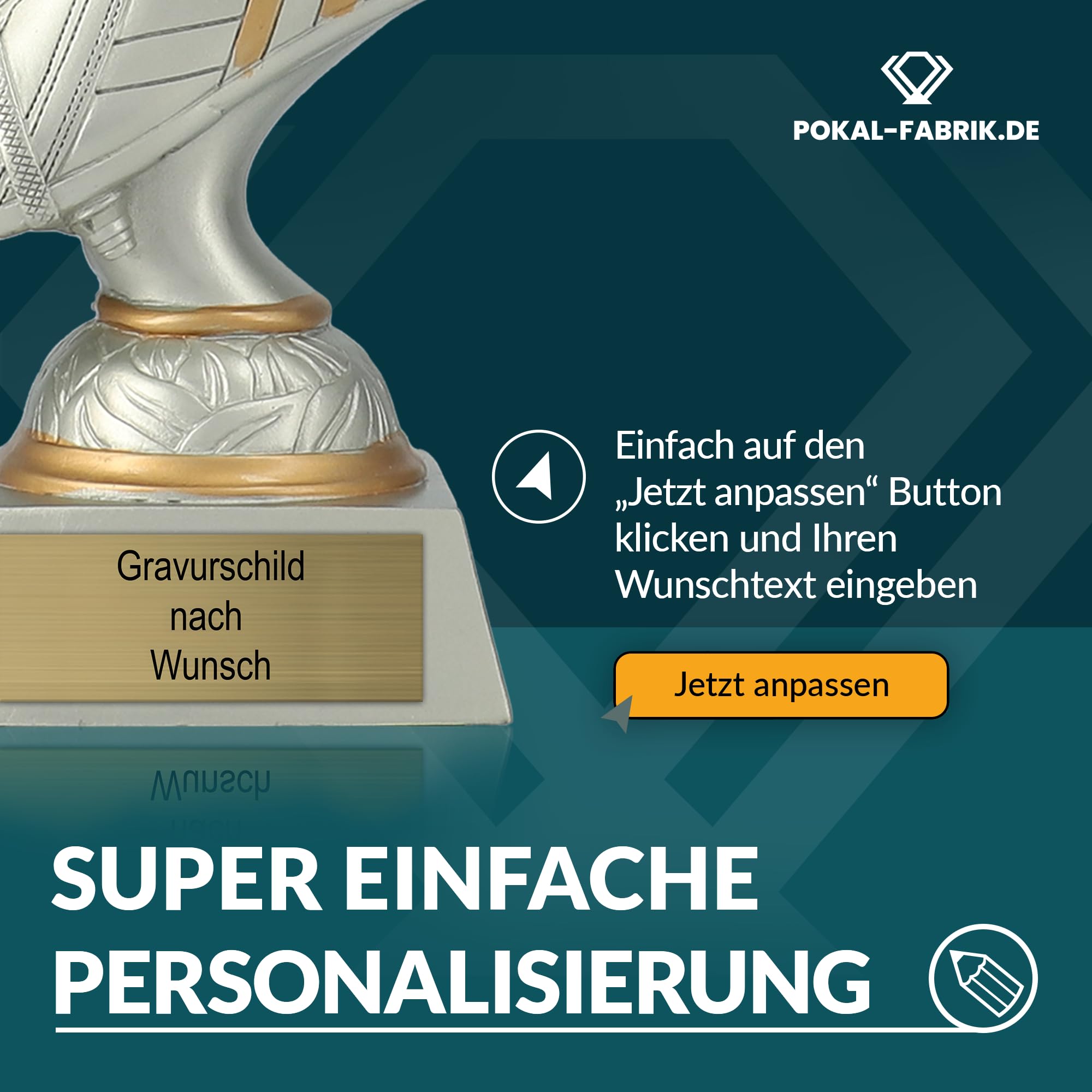 Pokal-Fabrik - Pokal mit Gravur Wunschtext - 17 cm Resin Gold/Silber Sportfigur Fussball-Schuh – Geschenk-Trophäe für Fußball WM, Sport Events & Wanderpokal - Torschütze