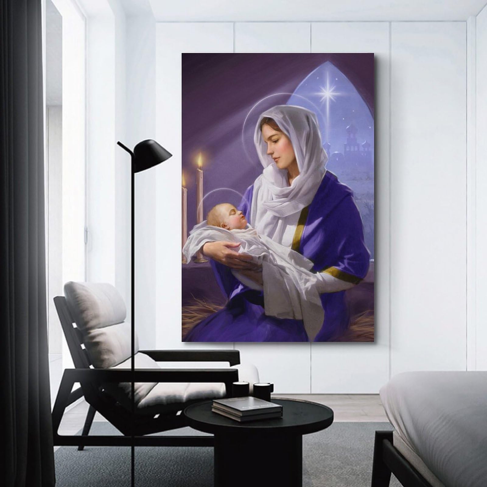 NOHF Poster Vergine Maria – Stampa D'Arte Retrò Su Tela, Con Cornice, 30x45 Cm, Quadro Parete - 3
