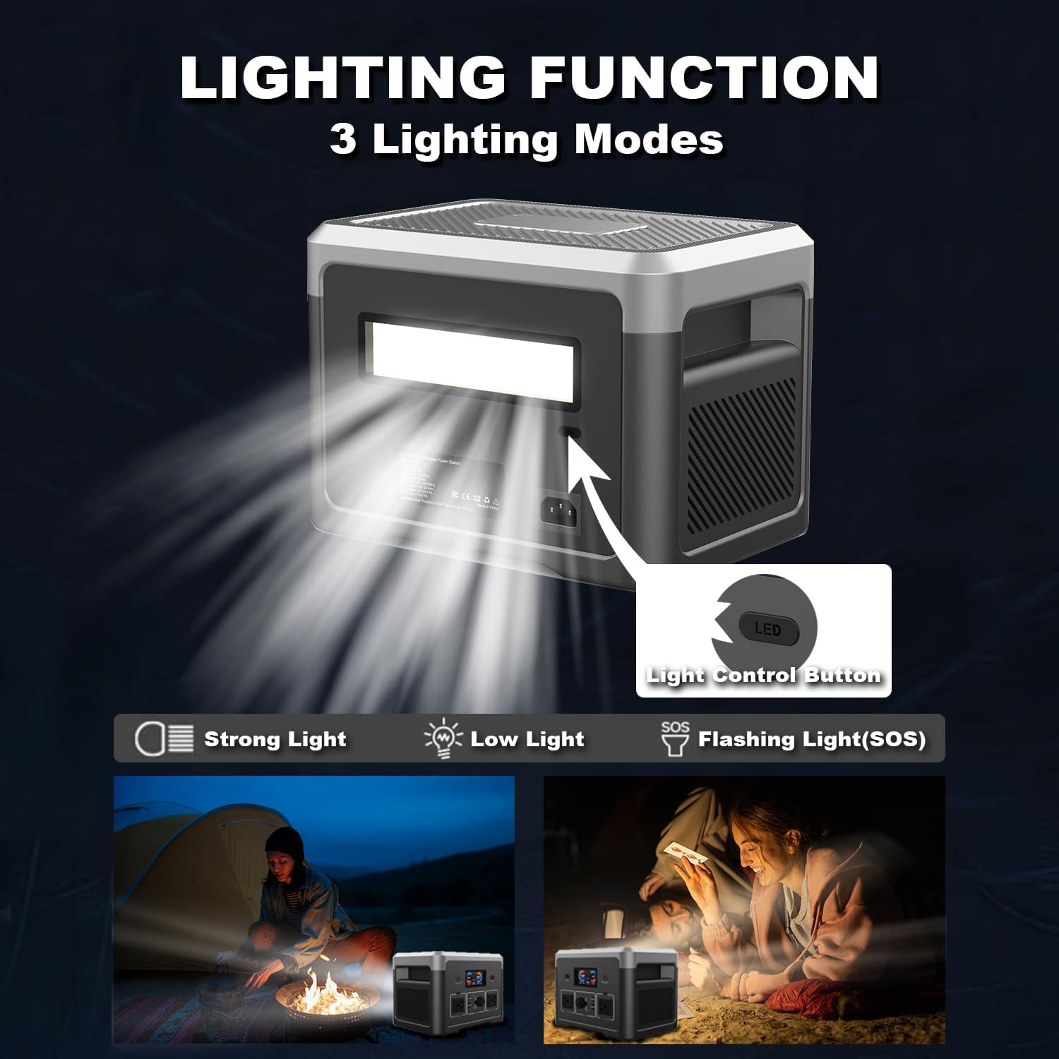 Akiisolo Portable Power Station showing its LED lighting function