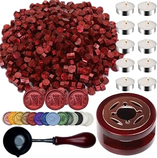 Wine Red Sealing Wax Beads, ONWINPOR 400pcs Wax Seal Kit with Warmer, Non-Slip Spoon, Candles for Envelopes, Stamp Letter Seal,Wedding Invitations (Wine Red)