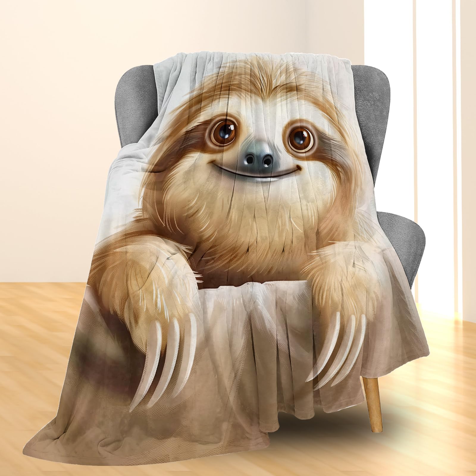 Kibue Sloth Flannel Throw Blanket, 60"x50" Soft Lightweight Blanket For Couch, Bed, Travel