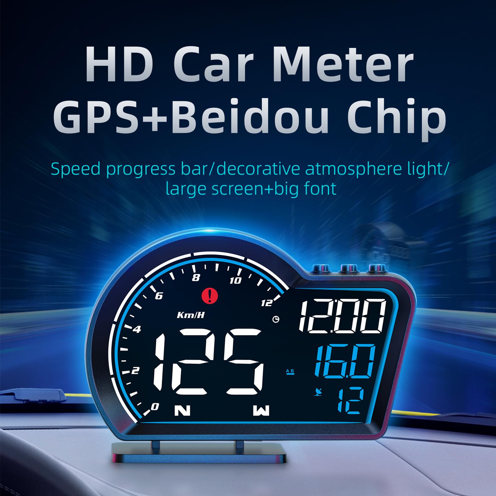 Tachimetro GPS di Navigazione, Display Hud, Display Hud Per Auto Direzione della Velocità Distanza di Guida Allarme di Velocità Eccessiva Display HD Tachimetro Digitale GPS Universale Per Veicolo