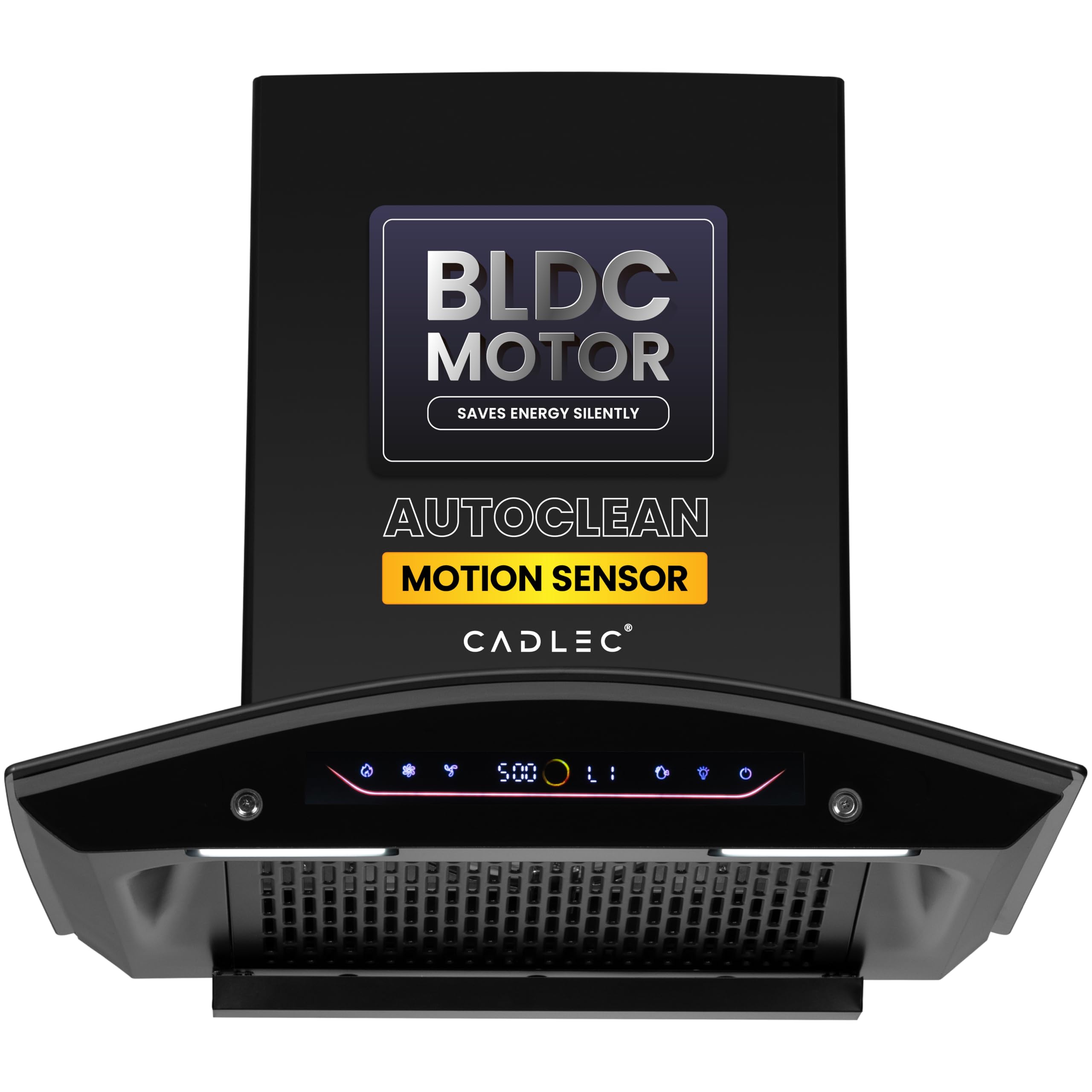 Cadlec CurveFlow 60cm 1800m³/hr BLDC Filterless Auto Clean Curved Glass Kitchen Chimney | Built-in Oil Collector | Touch & Gesture Control | Turbo Mode | 20Y Motor & 5Y Comprehensive Warranty | Black-image-13