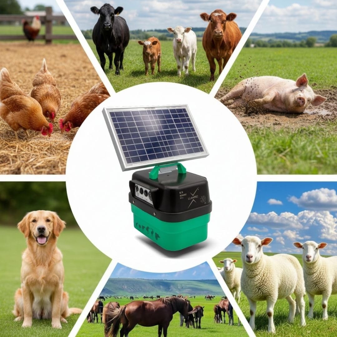 Pastor eléctrico solar Llampec Mod.30S con panel 12V 10W incluido – 3,5 J, 10.000 V y 35 km de alcance – Ideal para mascotas, ganado equino, vacuno, porcino y animales salvajes – Fabricado en España