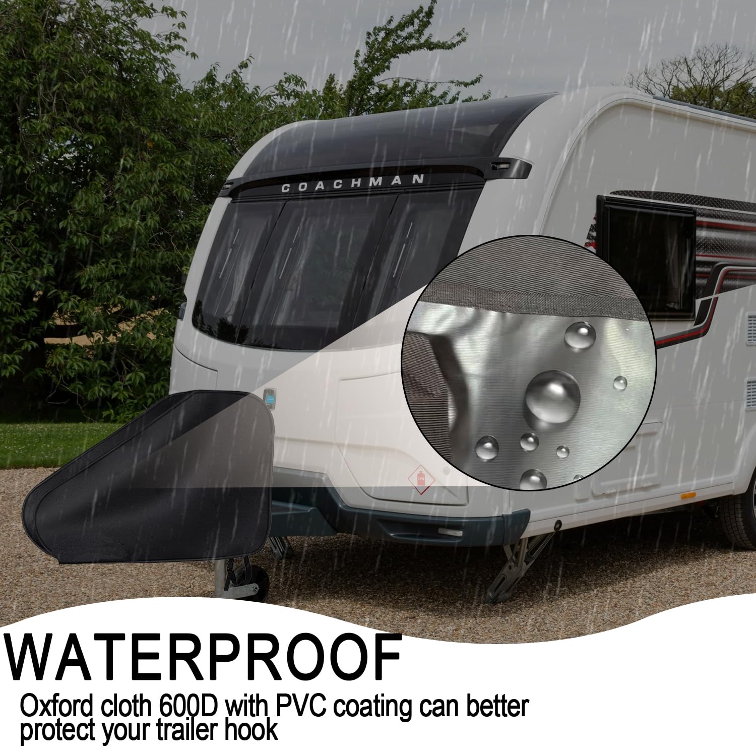 Deichselabdeckung Wohnwagen, Anhängerkupplung Abdeckung mit Klickverschluss, Oxford Gewebe 600D mit PVC Beschichtung, 100% Wasserdicht, Universal Deichselschutzhaube PKW - 5