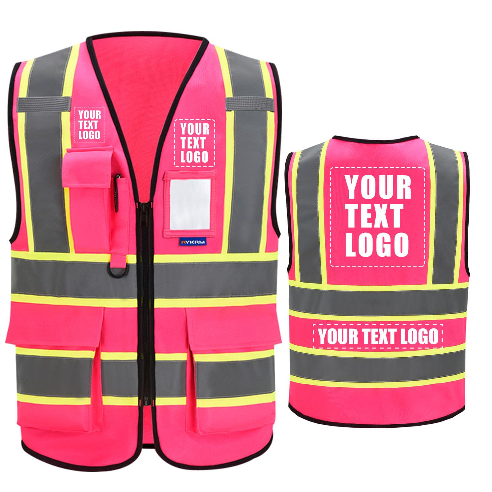 AYKRM Custom Logo Personalised Printed High Visibility Reflective 2 two tone work construction Safety Vest