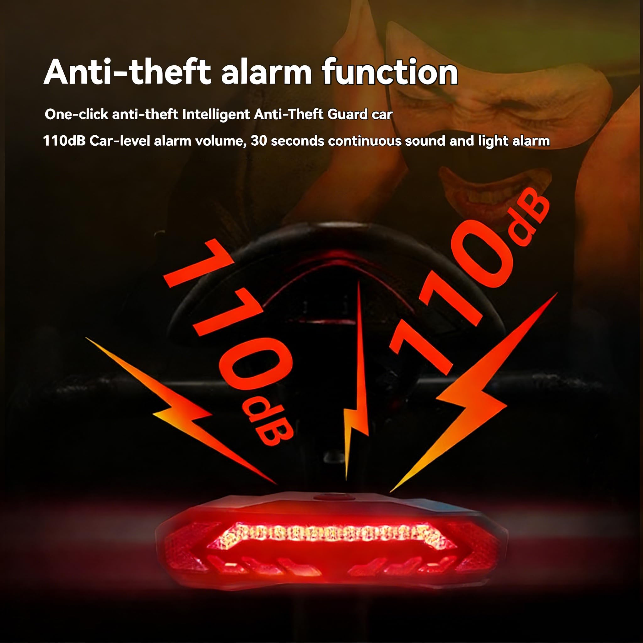 Intelligent fietsachterlicht met afstandsbediening, USB oplaadbaar fietsachterlicht met knipperlichten, veiligheidswaarschuwingslichten, diefstalbeveiliging fietsalarm, fietsaccessoires